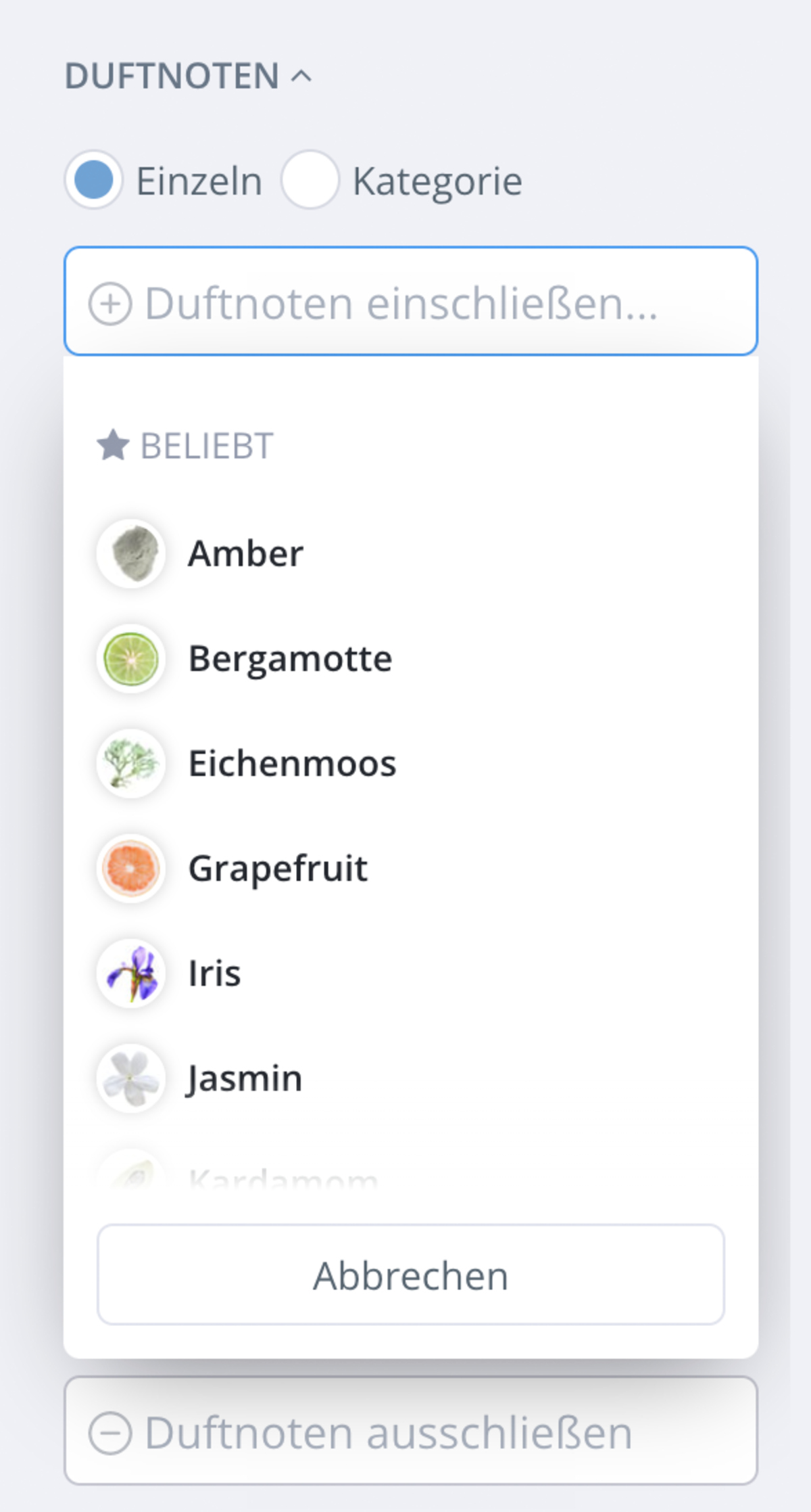 Vorschläge bei Filtern