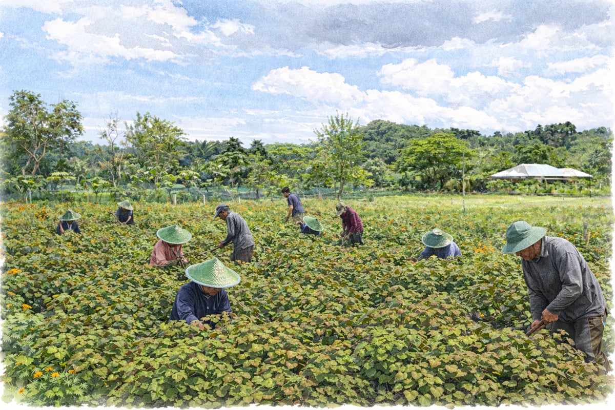 Symbolbild: Ernte von Patchouliblättern